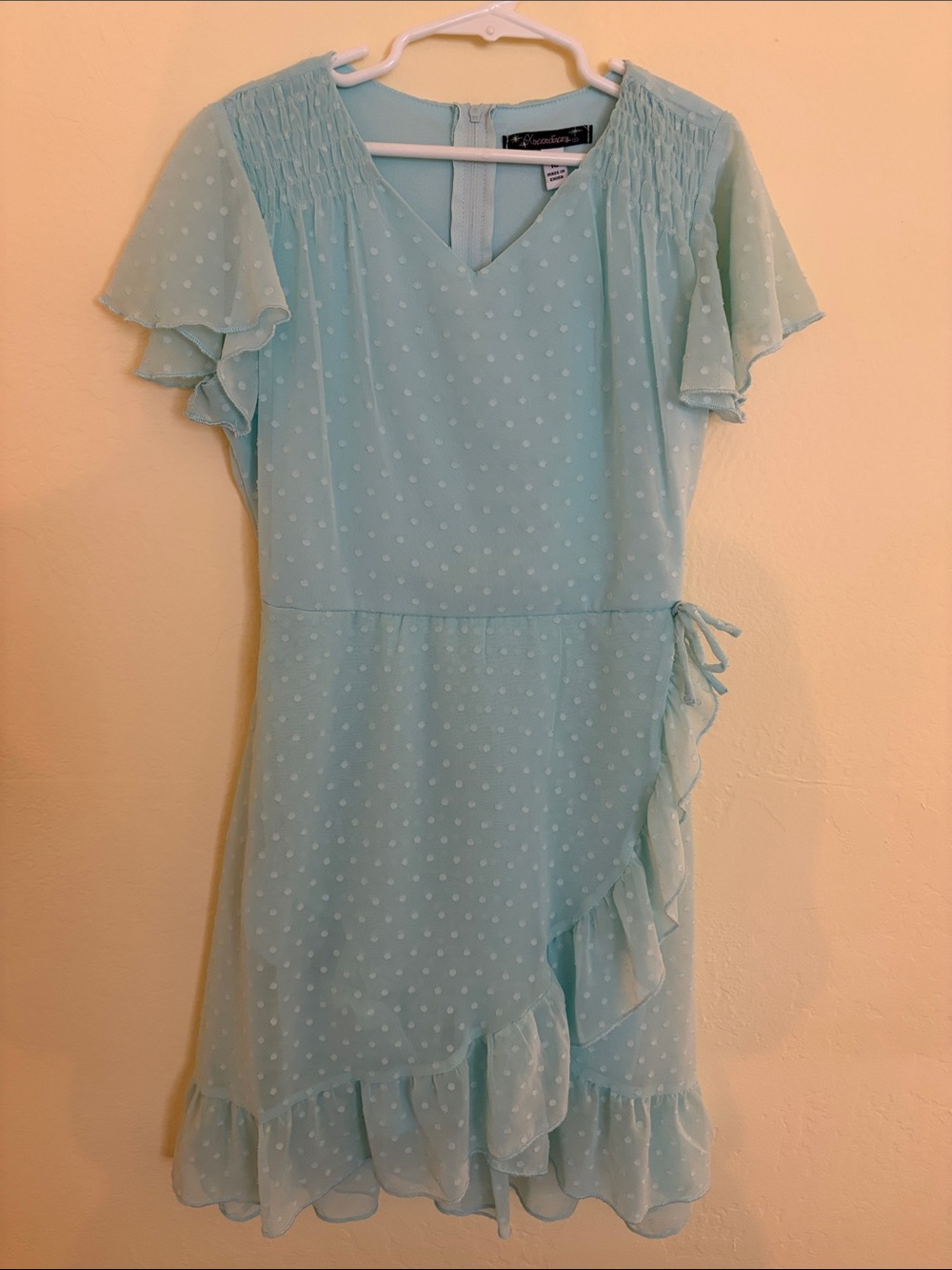 Xtraordinary Light Blue Polka Dot Ruffle Wrap Girl Dress